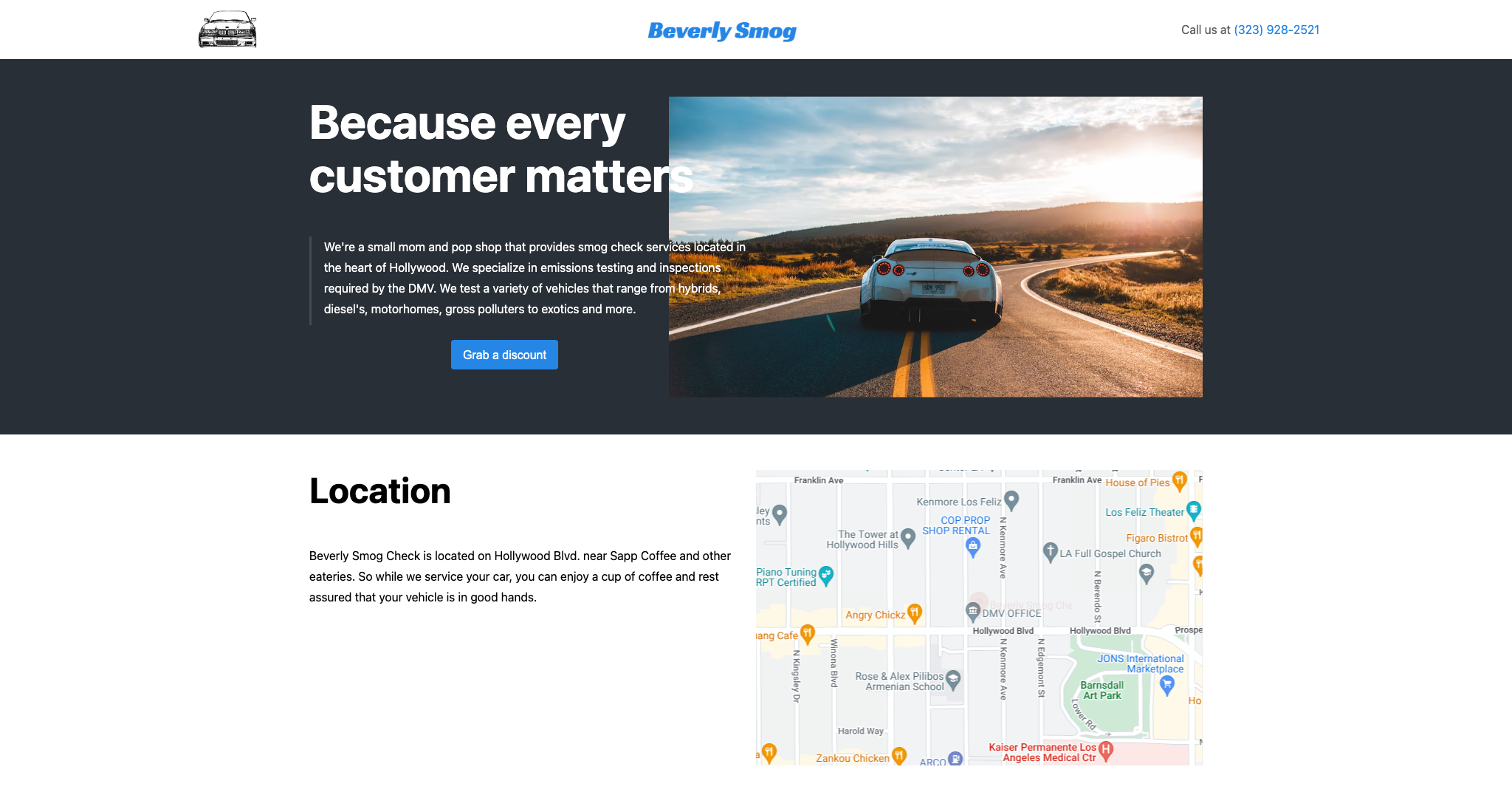An image of Beverly Smog Check's website.